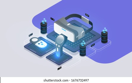 vr virtual reality glasses tools. concept of Virtual Augmented Reality. isometric design illustration