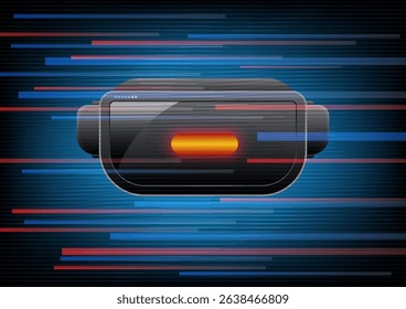 VR Virtual reality head gear with glitch effect on blue background. technology background concept. Vector illustration.