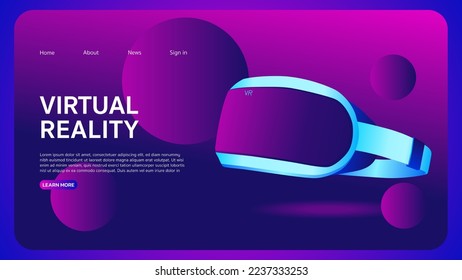 VR virtual reality landing page. Realistic 3d VR glasses vector  illustration web page