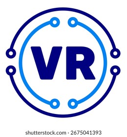 VR or Virtual Reality letter icon logo blue colour modern with rounded circuit line. technology symbol icon vector illustration