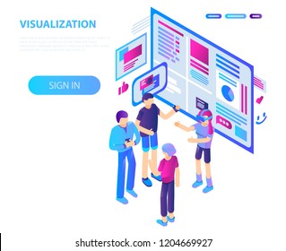 Vr visualization concept background. Isometric illustration of vr visualization vector concept background for web design