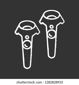VR wireless controllers chalk icon. Virtual reality gamepad. VR game console, remote control. Isolated vector chalkboard illustration