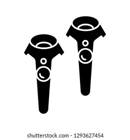 VR wireless controllers glyph icon. Silhouette symbol. Virtual reality gamepad. VR game console, remote control. Negative space. Vector isolated illustration
