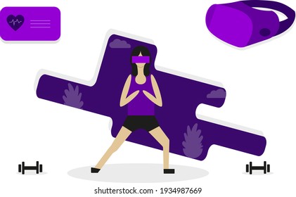 VR Workout Concept. Girl Workout Concept. VR fitness gym, smart experience, sport and health monitor abstract.