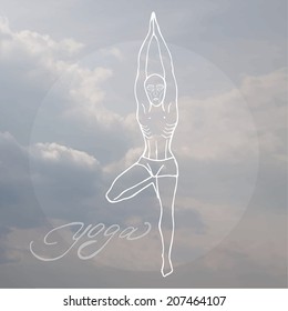 Vrikhasana_1 man in clouds (contour)