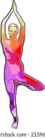 Vrikshasana Yoga Colorful Logo. Vector illustration made by hand. Perfect for website marketing and prints.