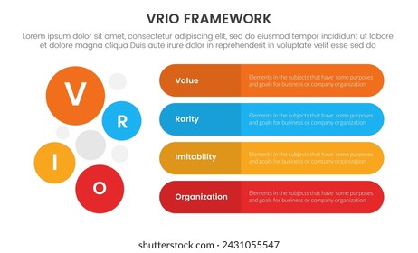 vrio business analysis framework infographic 4 point stage template with round rectangle box and circle combination vertical direction for slide presentation