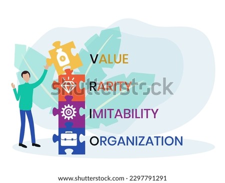 VRIO - Value, Rarity, Imitability, Organization acronym. business concept background. vector illustration concept with keywords and icons. lettering illustration with icons for web banner, flyer