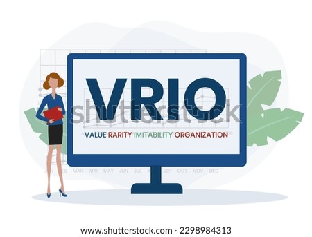 VRIO - Value, Rarity, Imitability, Organization acronym. business concept background. vector illustration concept with keywords and icons. lettering illustration with icons for web banner, flyer