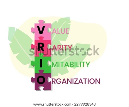 VRIO - Value, Rarity, Imitability, Organization acronym. business concept background. vector illustration concept with keywords and icons. lettering illustration with icons for web banner, flyer