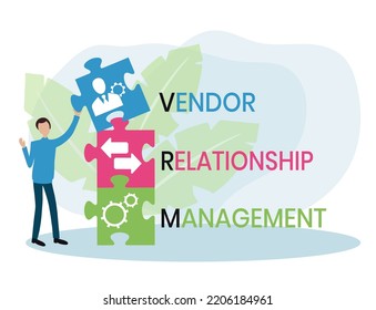 VRM - Vendor Relationship Management. business concept background. Vector illustration for website banner, marketing materials, business presentation, online advertising.