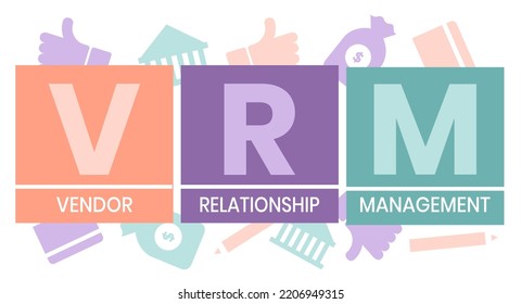 VRM - Vendor Relationship Management. business concept background. Vector illustration for website banner, marketing materials, business presentation, online advertising.
