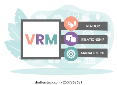 VRM - Vendor Relationship Management. business concept background. Vector illustration for website banner, marketing materials, business presentation, online advertising.