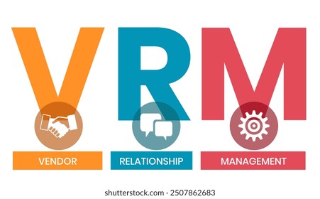 VRM - Vendor Relationship Management. business concept background. Vector illustration for website banner, marketing materials, business presentation, online advertising.