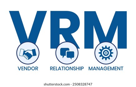 VRM - Vendor Relationship Management (Gerenciamento do relacionamento com o fornecedor). plano de fundo do conceito comercial. Ilustração vetorial para banner de site, materiais de marketing, apresentação de negócios, publicidade online.