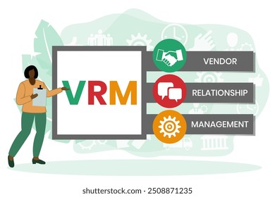 VRM - Vendor Relationship Management. business concept background. Vector illustration for website banner, marketing materials, business presentation, online advertising.