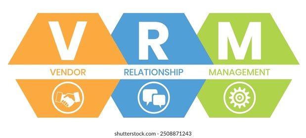 VRM - Vendor Relationship Management. business concept background. Vector illustration for website banner, marketing materials, business presentation, online advertising.