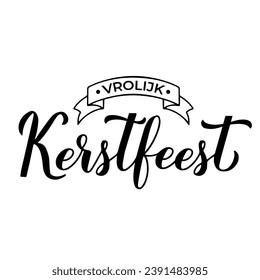 Vrolijk Kerstfeest caligrafía letras a mano aisladas en blanco. Afiche de tipografía navideña en holandés. Fácil edición de la plantilla vectorial para tarjeta de saludo, banner, volante, pegatina, etc.