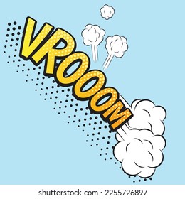 vroom with blast isolated light blue comic text speech bubble