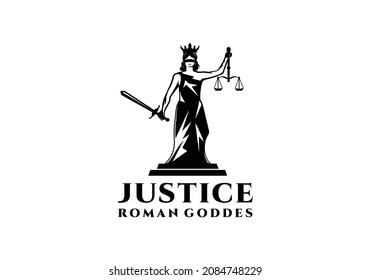 Vrouwe justitia, mistress of justice. Roman goddess logo illustration design template inspiration