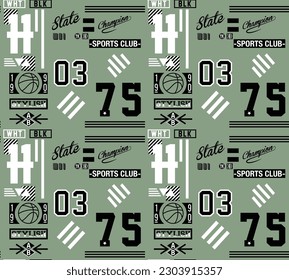 VRSITY SPORTY TYPOGRAPHY ALL OVER PRINT SEAMLESS PATTERN VECTOR ILLUSTRATION