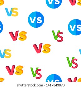 VS Abbreviation, Versus Vector Color Icons Seamless Pattern. VS Phrase In Comic Style Linear Symbols Pack. Letters In Speech Bubble. Confrontation, Fighting And Sports Competition Illustrations