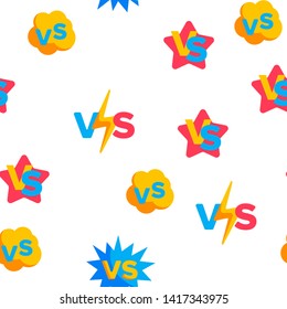 VS Abbreviation, Versus Vector Color Icons Seamless Pattern. VS Phrase In Comic Style Linear Symbols Pack. Letters In Speech Bubble. Confrontation, Fighting And Sports Competition Illustrations