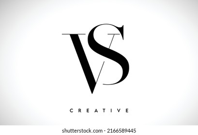 VS Artistic Letter Logo Design with Creative Serif Font in Black and White Colors Vector Illustration