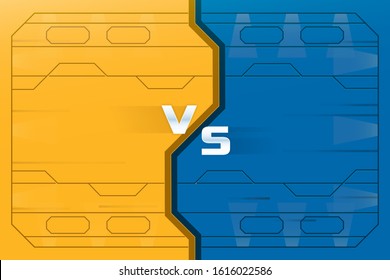 Vs background with futuristic space door. Background for cyber sport competition, fight, game, championship. Player or team versus another. Yellow and blue color. Vector illustration