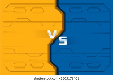 Vs background with futuristic space door. Pixel art style. Video game competition banner. Player or team versus another.