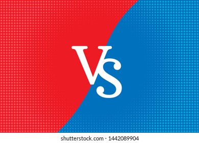 VS background with halftone comics texture. Retro red and blue battle banner.