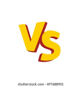 Vs battle game letters or versus fight contest logo vector sign isolated on white background, creative challenge match logotype image, compare yellow orange fun comic humor sign design