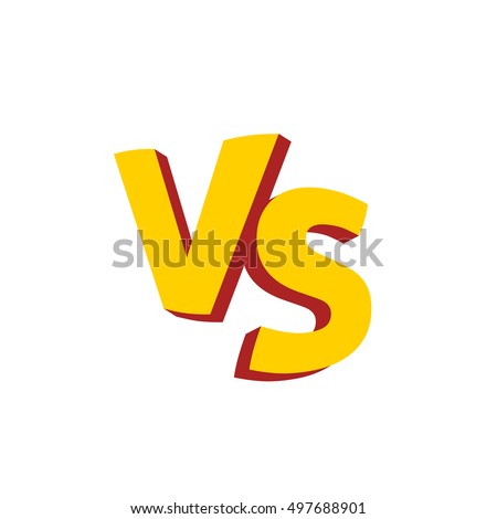 Vs battle game letters or versus fight contest logo vector sign isolated on white background, creative challenge match logotype image, compare yellow orange fun comic humor sign design