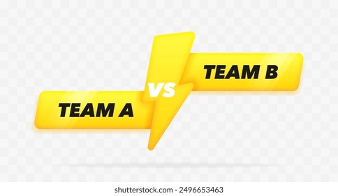Vs battle headline with lightning bolt in 3d style isolated on transparent background. Competitions between contestants, fighters or teams. Vector illustration.