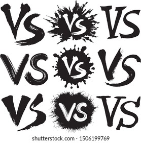 VS. battle vs match, game. Set of brush stroke illustrations.