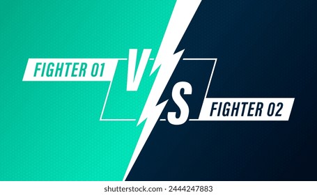 Vs battle title with lightning. Competitions between participants, fighters or teams. Battle vs. title, conflict duel between red and blue teams. Vector illustration