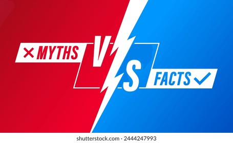 Vs battle title with lightning. Facts vs myths versus battle background with lightning bolt. Fact-checking or easy compared evidence. Vector illustration