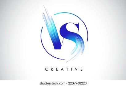 VS Brush Stroke Letter Logo Design. Blue Paint Logo Leters Icon with Elegant Circle Vector Design.