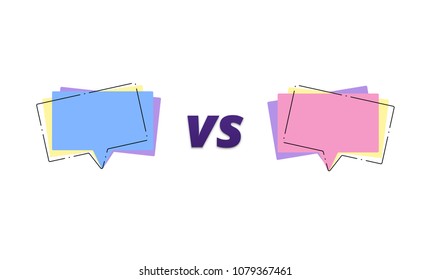 VS card with empty speech bubbles.  Versus screen template. Vector illustration.