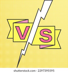 VS challenge, versus battle and fight between teams vector illustration. Comic book banner design template with lightning explosion and VS in frame, sport match, competition or conflict game duel sign