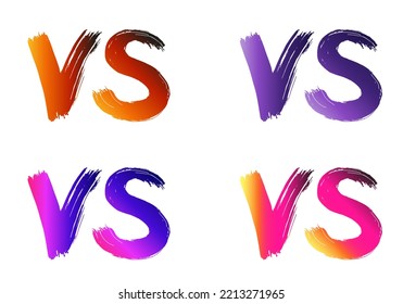 VS colorful sticker with brush stroke texture isolated on white background. Versus pop art set for blogging, social media, advertising banner, vlog design, poster or other using. Vector illustration.