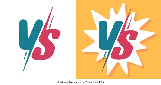 Vs comic logo icon vector modern graphic set, versus v s letters for fight battle game cartoon flat logotype sign symbol red blue yellow image, compare sport competition challenge letters