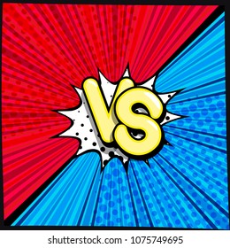 VS - comic retro lettering with shadows, halftone pattern on retro poster background. Cloud of explosion with the inscription: versus. Bright vector illustration in vintage pop art style.