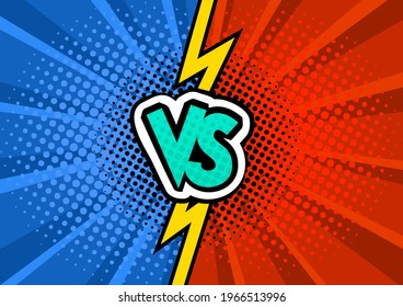 Vs Comics Book Collision Background. Red And Blue Fight Versus Pattern. Comic Magazine Funny Poster. Vector Illustration In Pop Art Style