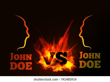 VS comparison of a vector background with a fiery flame on a black background