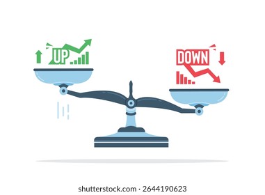 Up vs down balance on economic scale. Balance on scale. Business Concept. Vector stock illustration
