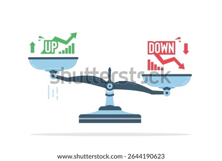 Up vs down balance on economic scale. Balance on scale. Business Concept. Vector stock illustration