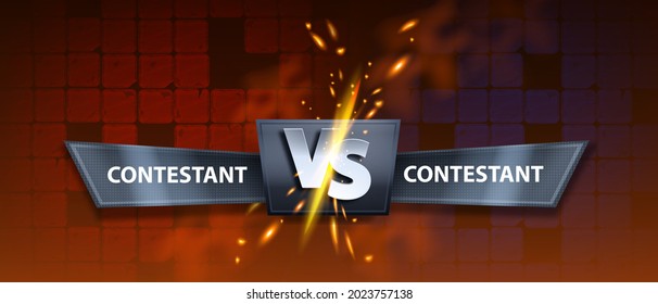 VS Fight Game Background, Vector Versus Battle Banner, ESport Competition Duel Illustration, Red Tiles. Boxing Contestant Iron Logo, Fire Energy Clash, Team Challenge Frame. VS Championship Background