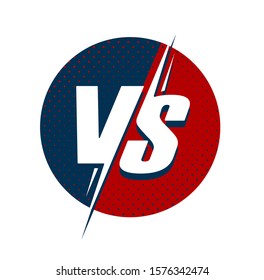 Vs fight icon battle logo or versus game text logotype for sport match contest emblem red blue flat cartoon symbol design round circle graphic image, competition challenge emblem