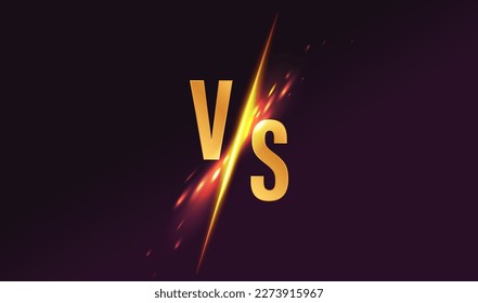 VS fight vector illustration. Abstract versus battle banner, boxing competition and sport game challenge symbols for teams with fire and glow light effect and yellow VS letters on dark background